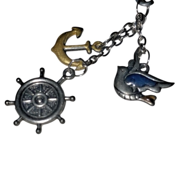 GANZ CAR CHARM 2 Sided Hanging Sailboat Theme Pewter Red Blue 4” - Picture 3 of 3